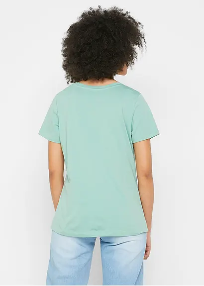 Bonprix Kurzarm-Shirt Mit Schmetterlingsprint - Grün - Damen