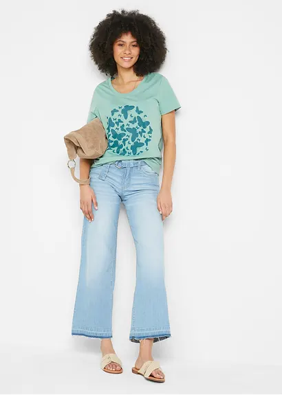 Bonprix Kurzarm-Shirt Mit Schmetterlingsprint - Grün - Damen