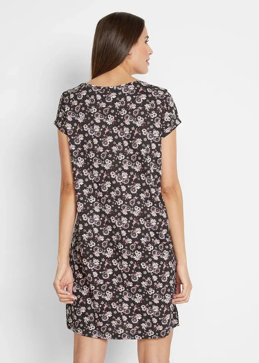 Bonprix Kurzärmeliges Basic Baumwoll-Kleid Leicht Ausgestellte Form Doppelpack