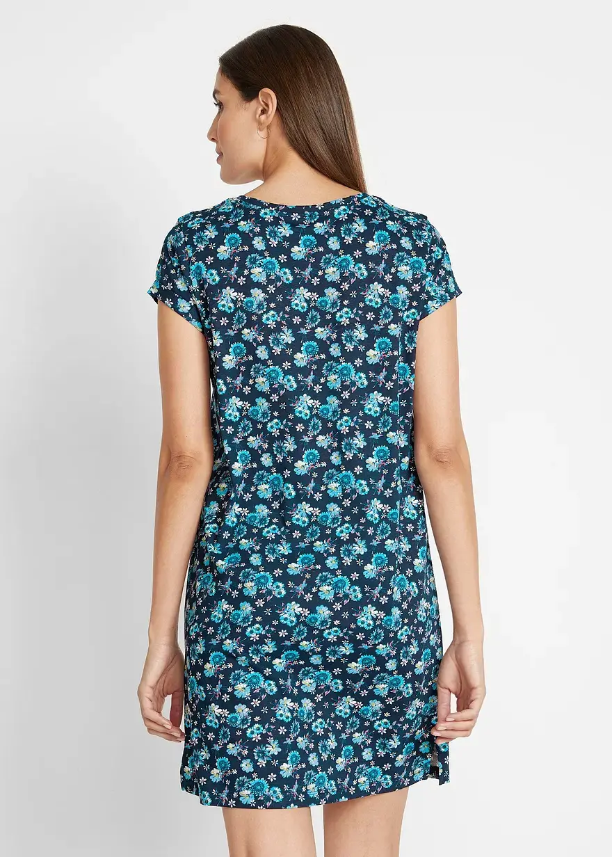 Bonprix Kurzärmeliges Basic Baumwoll-Kleid Leicht Ausgestellte Form Doppelpack