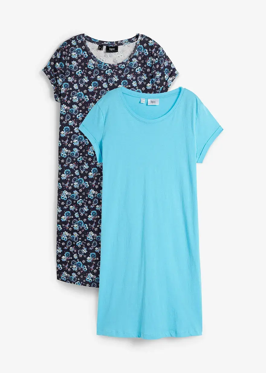 bonprix Kurzärmeliges Basic Baumwoll-Kleid leicht ausgestellte Form Doppelpack