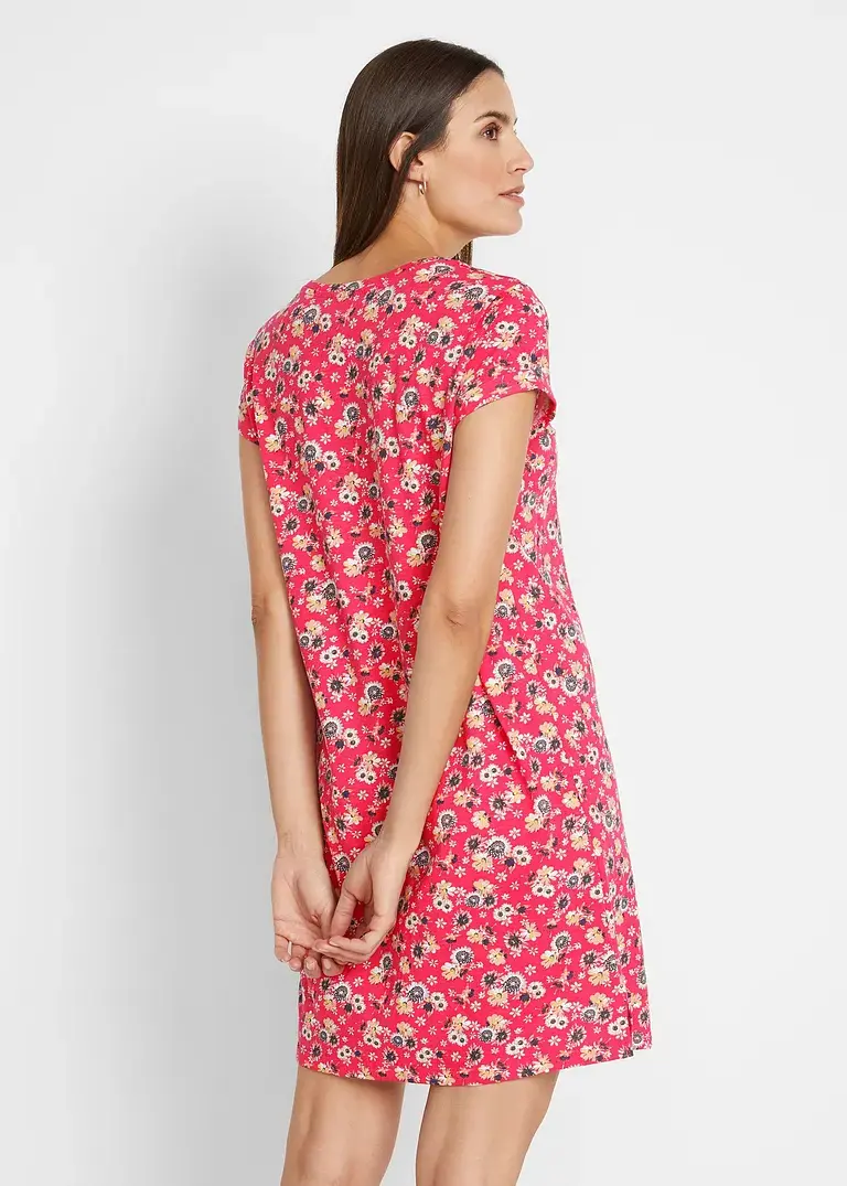 Bonprix Kurzärmeliges Basic Baumwoll-Kleid Leicht Ausgestellte Form Doppelpack