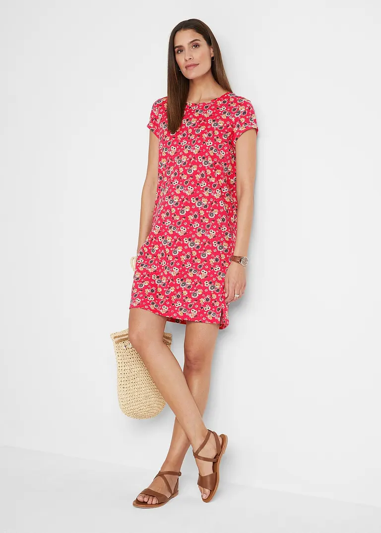 Bonprix Kurzärmeliges Basic Baumwoll-Kleid Leicht Ausgestellte Form Doppelpack
