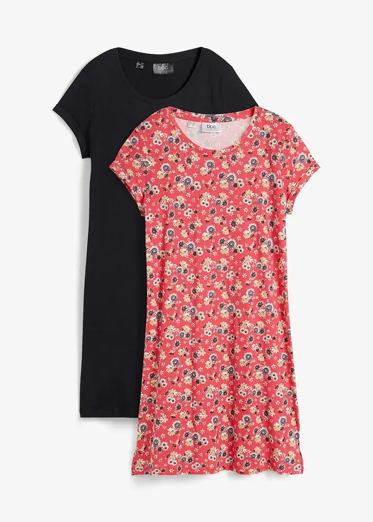 bonprix Kurzärmeliges Basic Baumwoll-Kleid leicht ausgestellte Form Doppelpack