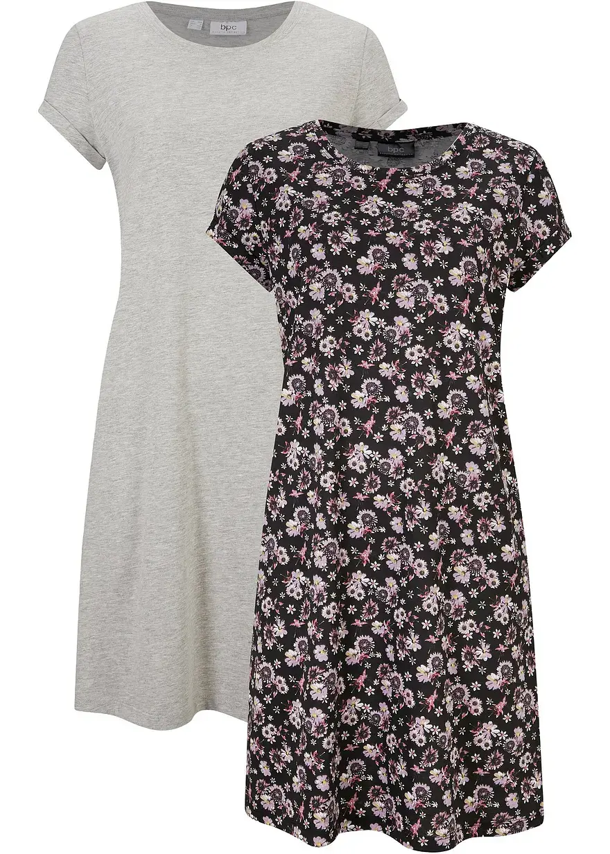 bonprix Kurzärmeliges Basic Baumwoll-Kleid leicht ausgestellte Form Doppelpack