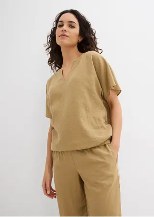 Bonprix Kurzärmlige Bluse Mit V-Ausschnitt - Braun - Damen