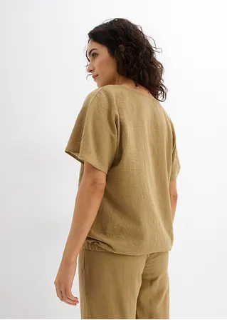 Bonprix Kurzärmlige Bluse Mit V-Ausschnitt - Braun - Damen