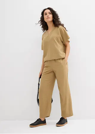 Bonprix Kurzärmlige Bluse Mit V-Ausschnitt - Braun - Damen