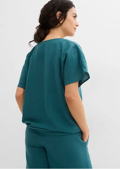 Bonprix Kurzärmlige Bluse Mit V-Ausschnitt - Petrol - Damen
