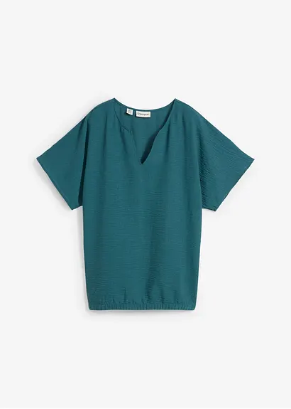 Bonprix Kurzärmlige Bluse Mit V-Ausschnitt - Petrol - Damen
