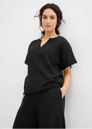 Bonprix Kurzärmlige Bluse Mit V-Ausschnitt - Schwarz - Damen