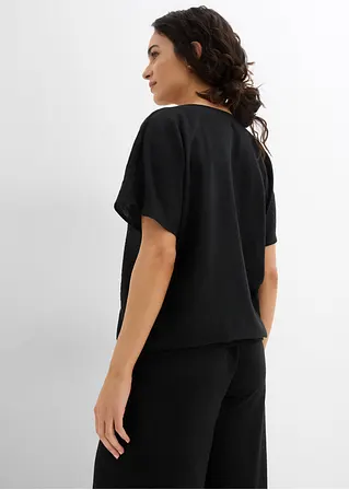 Bonprix Kurzärmlige Bluse Mit V-Ausschnitt - Schwarz - Damen
