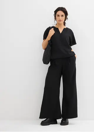 Bonprix Kurzärmlige Bluse Mit V-Ausschnitt - Schwarz - Damen