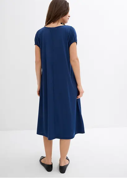 Bonprix Kurzärmliges Kleid Mit V-Ausschnitt Seitentaschen Und Ballonärmeln Die An Den Bündchen Mit Einem Elastic Versehen Sind