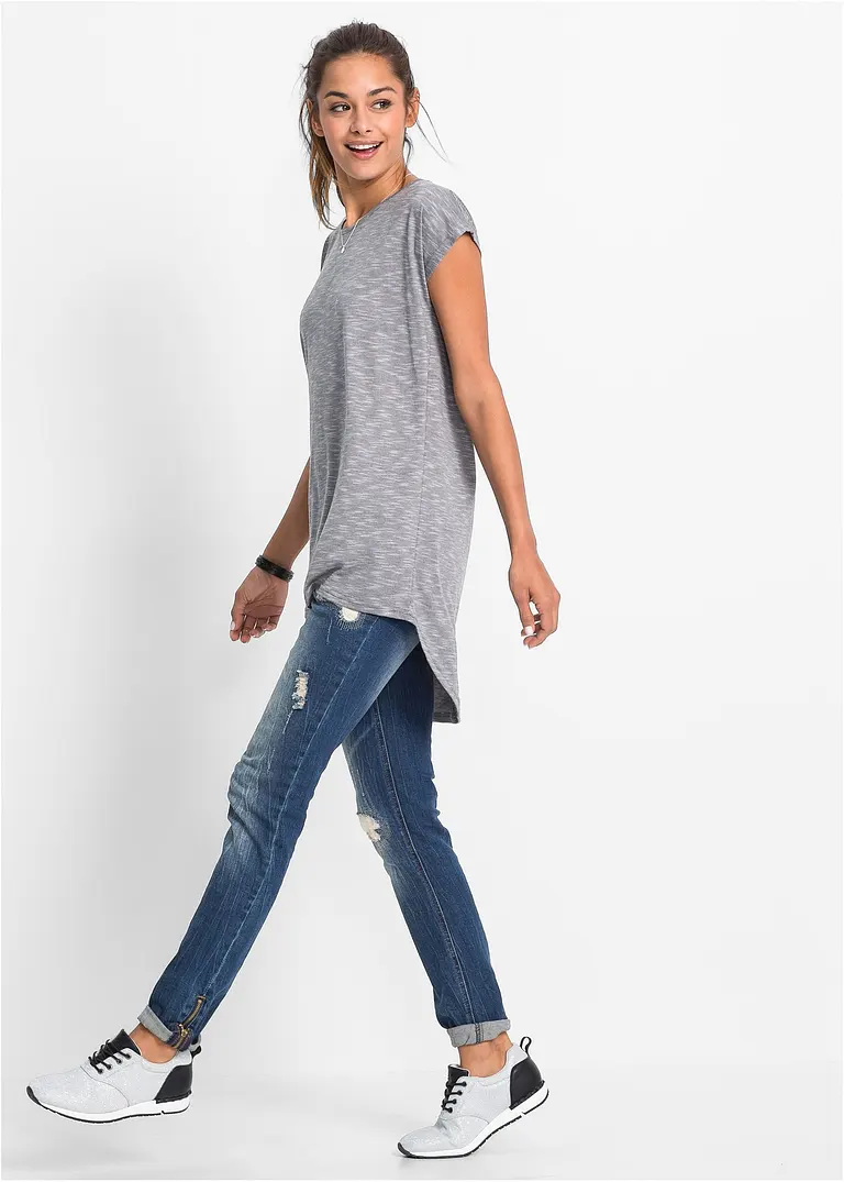 Bonprix Kurzärmliges Longshirt Mit Längerem Rückenteil Und Abgerundetem Saum