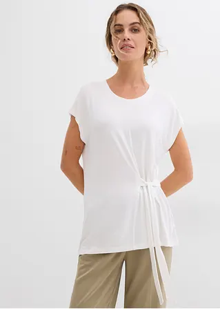 Bonprix Kurzarmshirt Mit Bindeband In Der Taille - Weiß - Damen