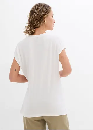 Bonprix Kurzarmshirt Mit Bindeband In Der Taille - Weiß - Damen