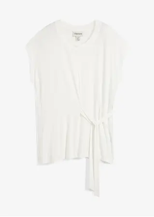 Bonprix Kurzarmshirt Mit Bindeband In Der Taille - Weiß - Damen