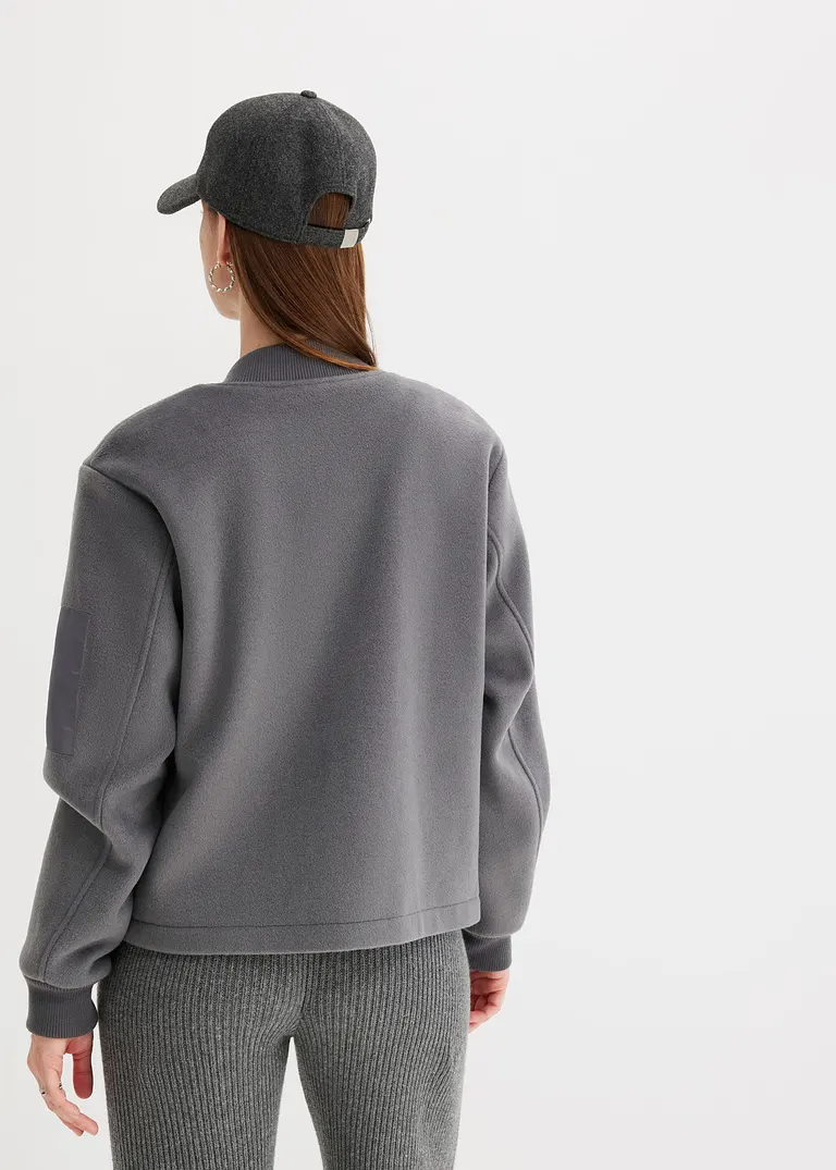 Bonprix Kurze Blouson-Jacke Aus Wollimitat - Grau - Damen