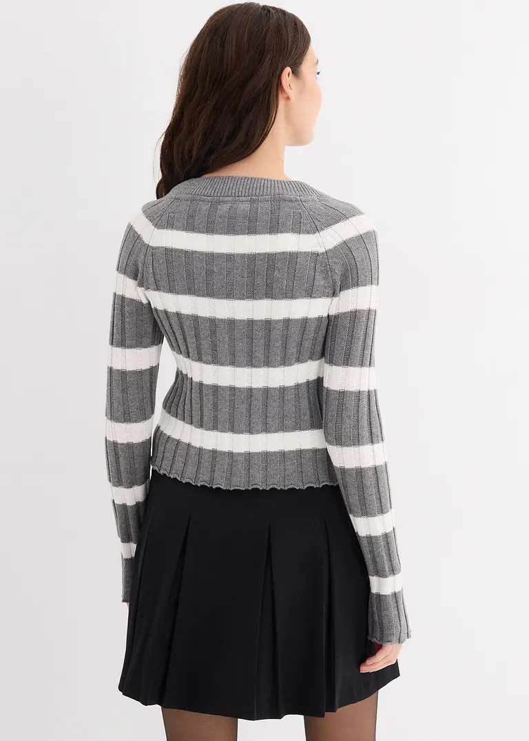 Bonprix Kurze Gerippte Strickjacke Mit Knopfleiste Und Streifendesign