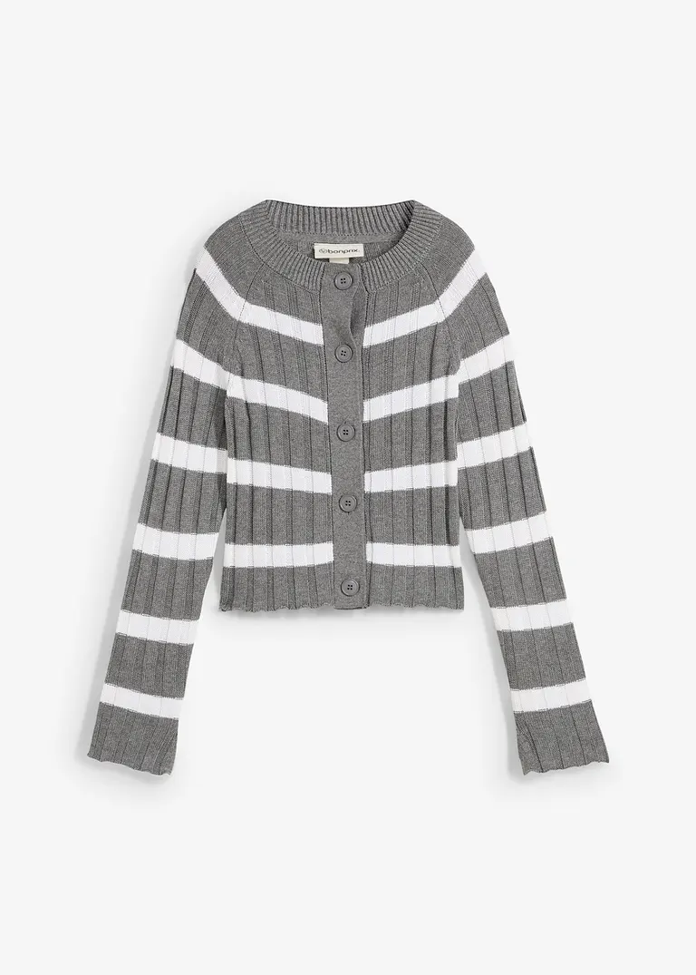bonprix Kurze gerippte Strickjacke mit Knopfleiste und Streifendesign