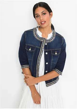 Bonprix Kurze Jeansjacke Mit Fransen An Den Kanten - Blau