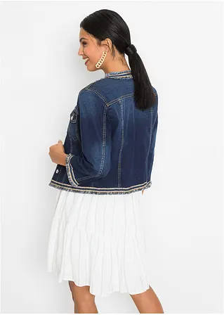 Bonprix Kurze Jeansjacke Mit Fransen An Den Kanten - Blau