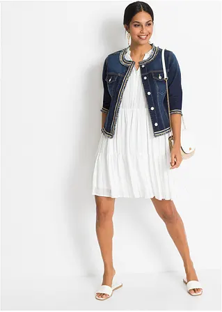 Bonprix Kurze Jeansjacke Mit Fransen An Den Kanten - Blau