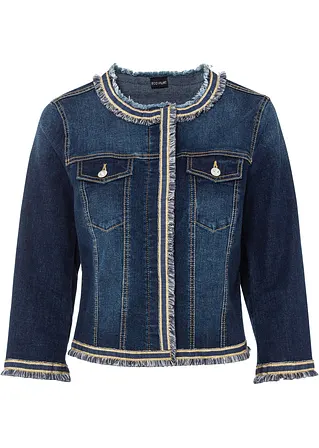 bonprix Kurze Jeansjacke mit Fransen an den Kanten - blau