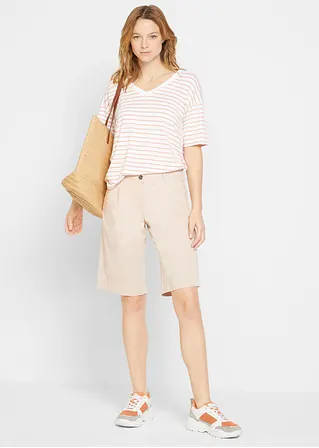 Bonprix Kurze Twill-Hose Mit Weitem Bein - Beige - Damen