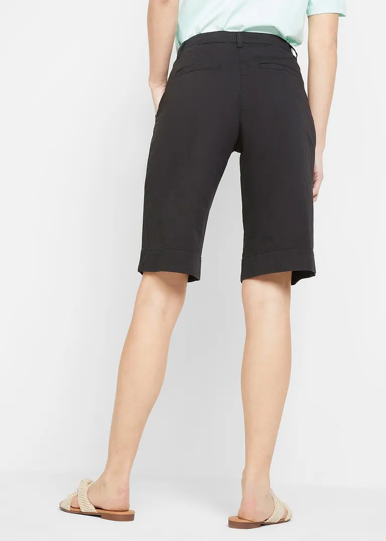 Bonprix Kurze Twill-Hose Mit Weitem Bein - Schwarz - Damen