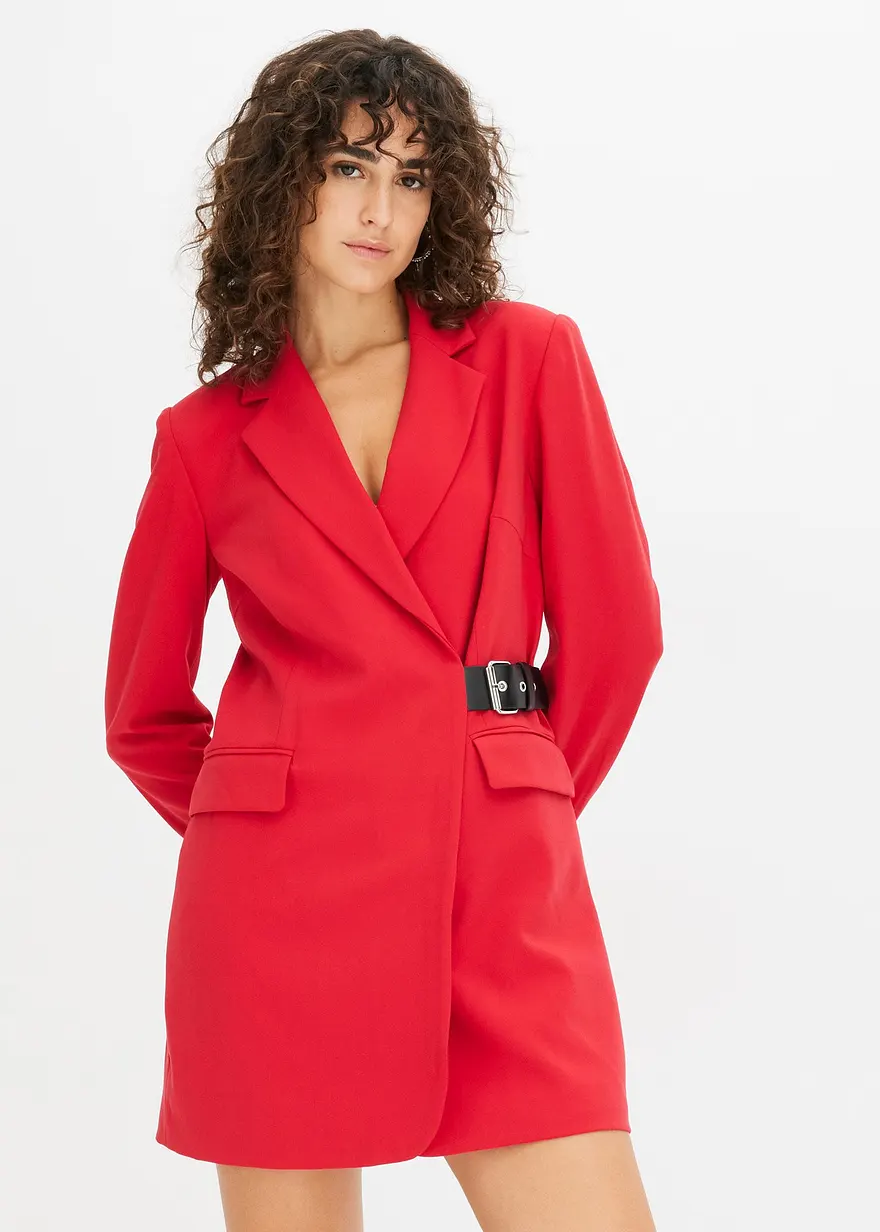 Bonprix Kurzes Blazer-Kleid Mit Gürteldetail - Rot - Damen