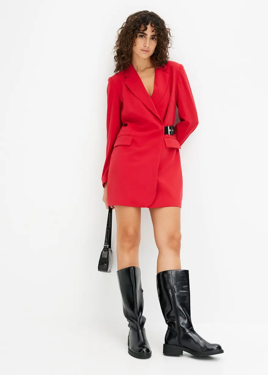 Bonprix Kurzes Blazer-Kleid Mit Gürteldetail - Rot - Damen
