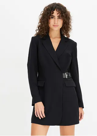 Bonprix Kurzes Blazer-Kleid Mit Gürteldetail - Schwarz - Damen