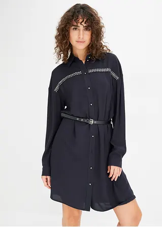 Bonprix Kurzes Blusenkleid Aus Fließender Viskose Mit Lederimitat-Gürtel