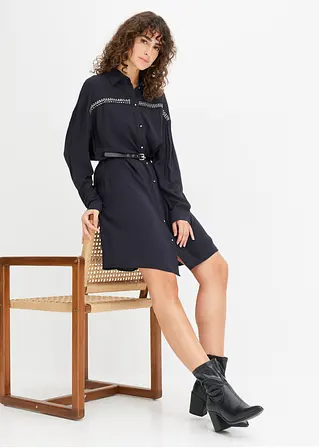 Bonprix Kurzes Blusenkleid Aus Fließender Viskose Mit Lederimitat-Gürtel