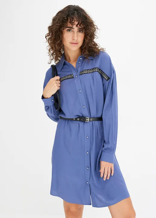 Bonprix Kurzes Blusenkleid Aus Fließender Viskose Mit Lederimitat-Gürtel