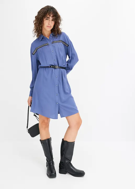 Bonprix Kurzes Blusenkleid Aus Fließender Viskose Mit Lederimitat-Gürtel