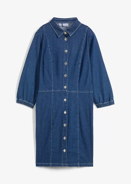 bonprix Kurzes Jeanskleid mit 3/4-Ärmeln - blau - Damen