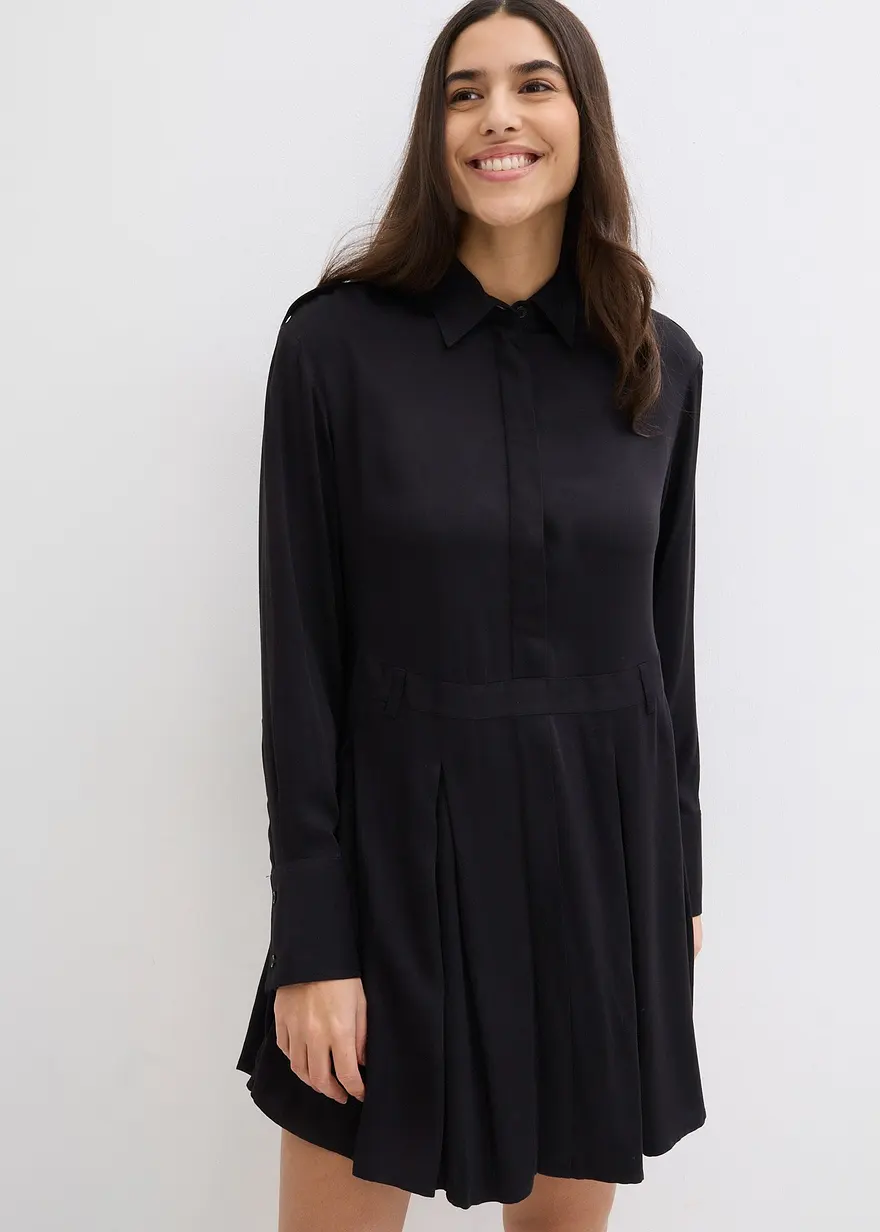 Bonprix Kurzes Kleid Mit Faltenrock Aus Zertifizierter Viskose - Schwarz