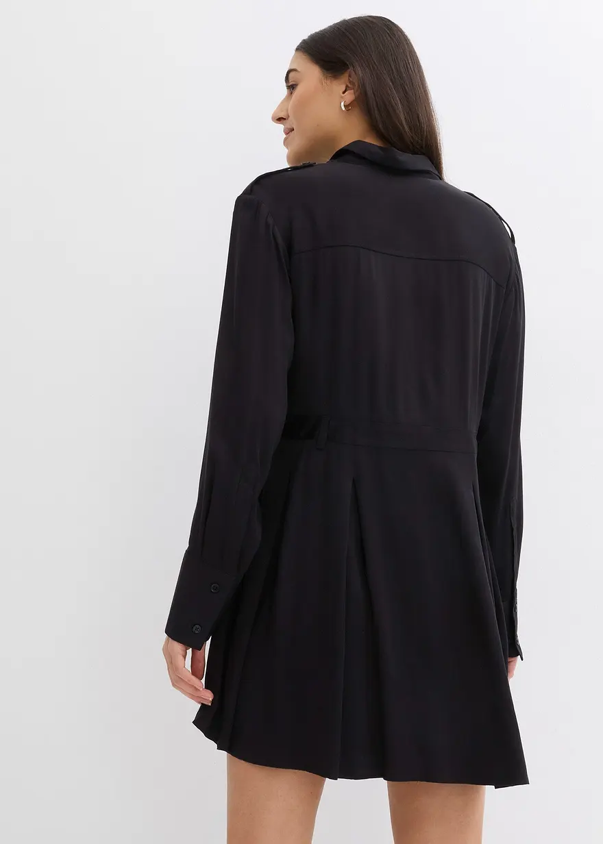 Bonprix Kurzes Kleid Mit Faltenrock Aus Zertifizierter Viskose - Schwarz