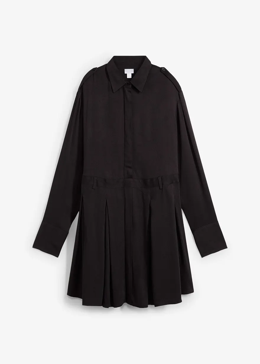 bonprix Kurzes Kleid mit Faltenrock aus zertifizierter Viskose - schwarz