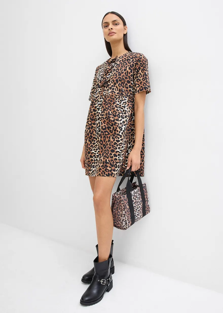 Bonprix Kurzes Kleid Mit Schleifen Und Halben Ärmeln - Beige