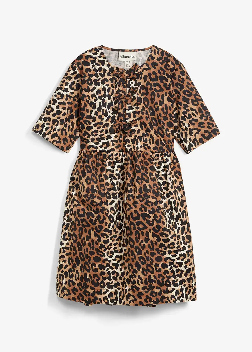 bonprix Kurzes Kleid mit Schleifen und halben Ärmeln - beige