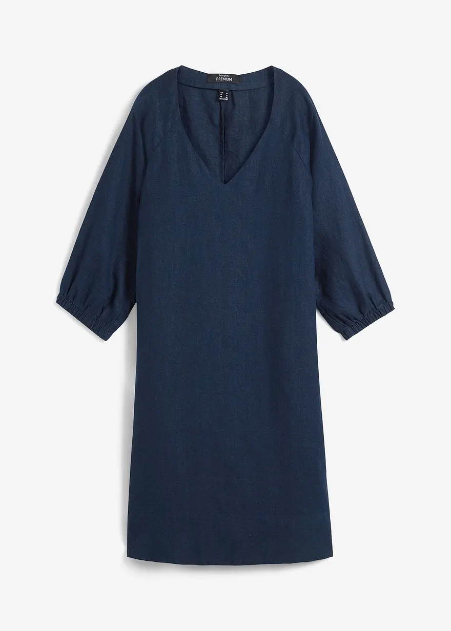 bonprix Kurzes Leinenkleid mit lockerer Passform und Raglanärmeln - blau