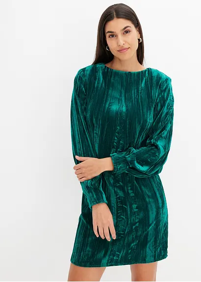 Bonprix Kurzes Samtkleid Mit Schulterpolstern - Grün - Damen