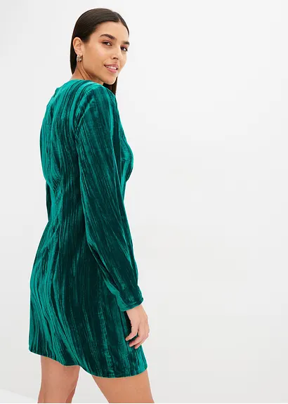Bonprix Kurzes Samtkleid Mit Schulterpolstern - Grün - Damen