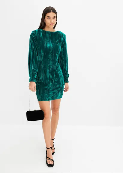 Bonprix Kurzes Samtkleid Mit Schulterpolstern - Grün - Damen