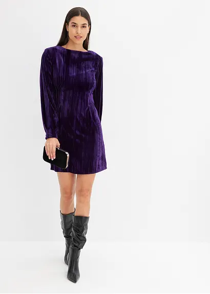 Bonprix Kurzes Samtkleid Mit Schulterpolstern - Lila - Damen