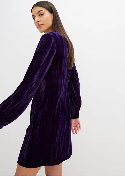 Bonprix Kurzes Samtkleid Mit Schulterpolstern - Lila - Damen
